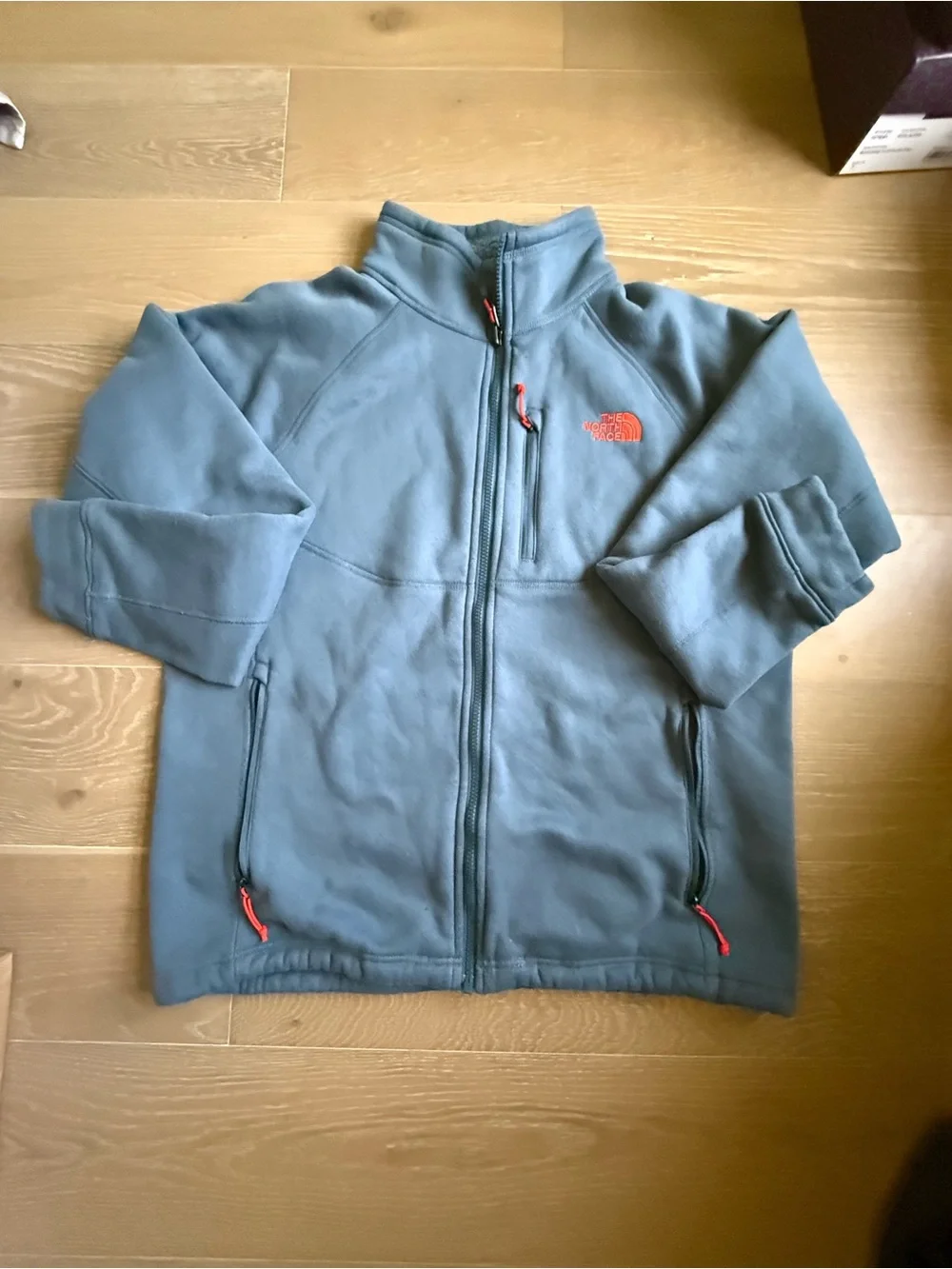 The North Face Men’s Blue Full-Zip Fleece Jacket with Orange Accents